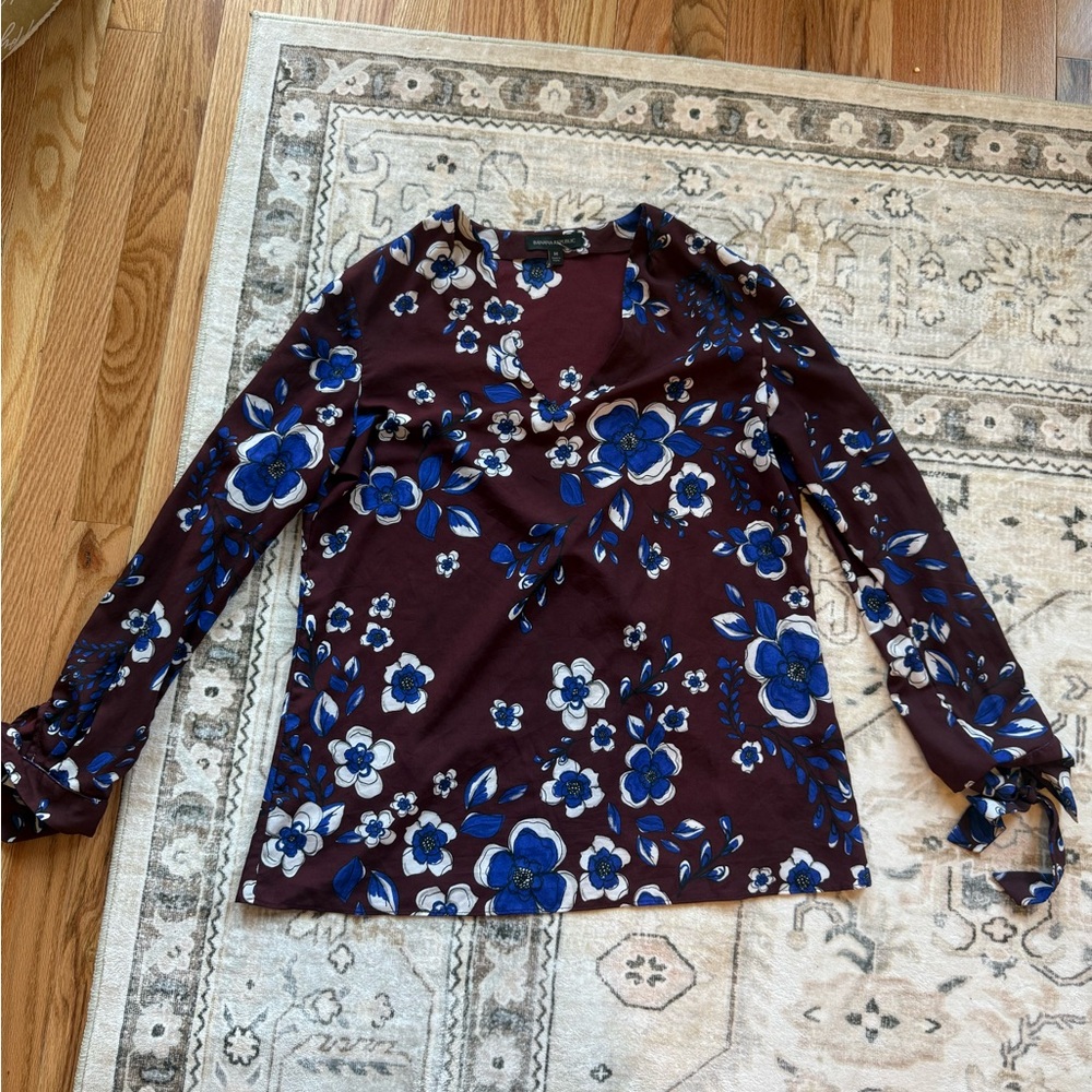Floral Print Women's Top - Burgundy and Blue